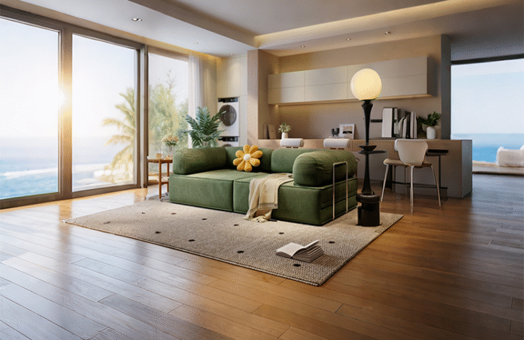 compressed sofa in a box