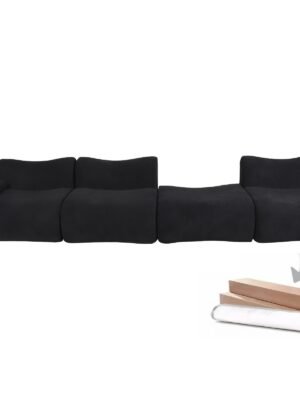 Buy Amazing 3 Seater + Ottoman Compressed Sectional Sofa with Velvet Fabric – Black Color