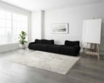 Buy Amazing 3 Seater + Ottoman Compressed Sectional Sofa with Velvet Fabric – Black Color