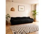 Buy Amazing 3 Seater + Ottoman Compressed Sectional Sofa with Velvet Fabric – Black Color