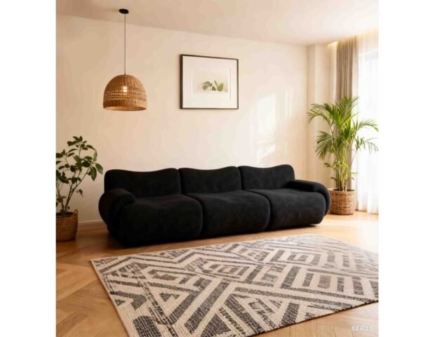 Buy Amazing 3 Seater + Ottoman Compressed Sectional Sofa with Velvet Fabric – Black Color