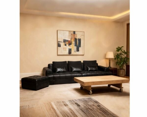 3-Seater Sturdy Elegant Black Fabric Sofa with Wood Frame